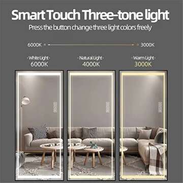 LAIYA Full Length Mirror with LED Lights 65" x 21", Free Standing Floor Mirror, Wall Mounted Hanging Mirror, Lighted Vanity Body Mirror, Full-Size Tall Mirror, Dimming & 3 Color Modes