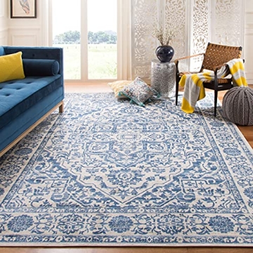 SAFAVIEH Brentwood Collection Area Rug - 8' x 10', Navy & Light Grey, Medallion Distressed Design, N...