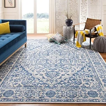 SAFAVIEH Brentwood Collection Area Rug - 8' x 10', Navy & Light Grey, Medallion Distressed Design, N...