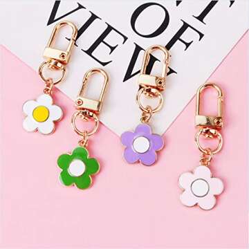 Yaihsuy Cute Flower Keychain Charms - 4Pcs Colorful Keychains for Women