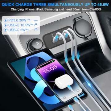 3 Ports 12V RV USB Outlet 45.5W, 2PCS Gibbab PD3.0 Type-C Quick Charge & Dual USB A Port 3.1A Panel ...