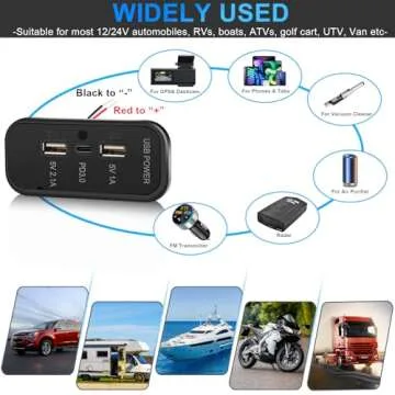 3 Ports 12V RV USB Outlet 45.5W, 2PCS Gibbab PD3.0 Type-C Quick Charge & Dual USB A Port 3.1A Panel Wall Mount, Automotive Car USB Socket Charger Adapter for RV Marine Boat Bus ATV Motorcycle Truck