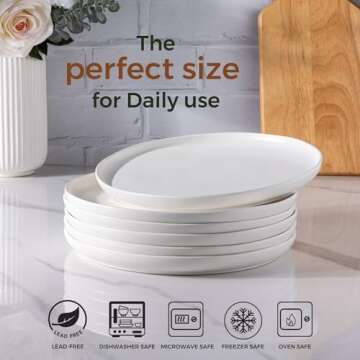 AmorArc Ceramic Plates Set of 6, 8.5 In Handcrafted Wavy Rim Dish Set, Dessert, Salad, Appetizer, Small Dinner Plates, Microwave, Dishwasher Safe, Scratch Resistant - Matte Speckled White