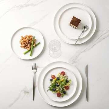 AmorArc Ceramic Plates Set of 6, 8.5 In Handcrafted Wavy Rim Dish Set, Dessert, Salad, Appetizer, Small Dinner Plates, Microwave, Dishwasher Safe, Scratch Resistant - Matte Speckled White