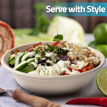 Green Tree Products Disposable Paper Bowls, 32 Oz [50 Pack] Large Bowl-100% Compostable, Biodegradable, Eco-friendly - Convenient for Daily Use for Salad, Hot Soup, and Pasta