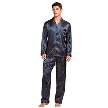 Comfortable TONY AND CANDICE Men's Classic Satin Pajama Set - Sleepwear in Blue/Golden