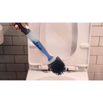 MagicBrush Magic Silicone Toilet Brush, TikTok Trend Item, Fillable Store Bowl Cleaners in Handle, Ventilated Storage Caddy, Optional Wall Mount, No Scratch Brush Head,, White, Grey
