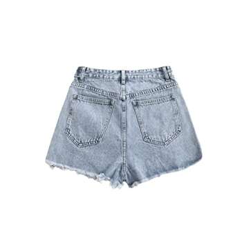 SweatyRocks Women's Casual High Waist Raw Hem Ripped Denim Jean Shorts with Pocket Light Wash S