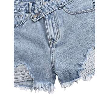 SweatyRocks Women's Casual High Waist Raw Hem Ripped Denim Jean Shorts with Pocket Light Wash S