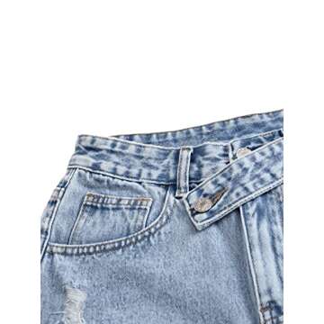 SweatyRocks Women's Casual High Waist Raw Hem Ripped Denim Jean Shorts with Pocket Light Wash S