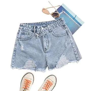SweatyRocks Women's Casual High Waist Raw Hem Ripped Denim Jean Shorts with Pocket Light Wash S