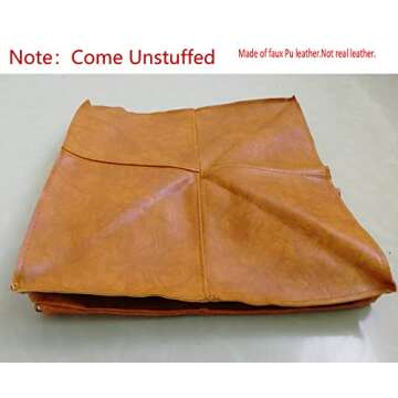 RISEON Unstuffed Boho Handmade Faux Leather Moroccan Pouf Cover Footstool Ottoman Leather Poufs 17.7" x17.7" -Square Floor Cushion Footstool for Living Room, Bedroom and Under Desk (Yellow)