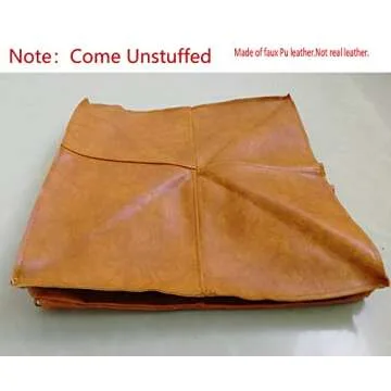 RISEON Unstuffed Boho Handmade Faux Leather Moroccan Pouf Cover Footstool Ottoman Leather Poufs 17.7" x17.7" -Square Floor Cushion Footstool for Living Room, Bedroom and Under Desk (Yellow)