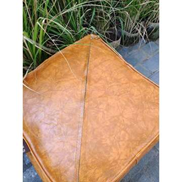 RISEON Unstuffed Boho Handmade Faux Leather Moroccan Pouf Cover Footstool Ottoman Leather Poufs 17.7" x17.7" -Square Floor Cushion Footstool for Living Room, Bedroom and Under Desk (Yellow)