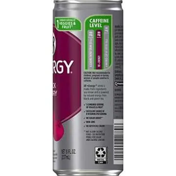 V8 +Energy, Healthy Energy Drink, Natural Energy from Tea, Black Cherry, 8 Ounce Can (Pack of 24)