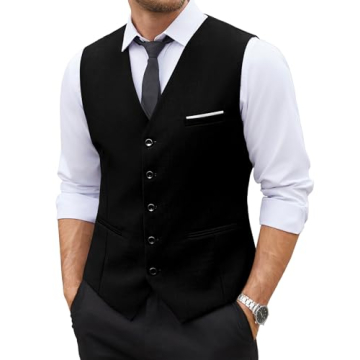 COOFANDY Men's Fashion Formal Slim Fit Business Dress Suit Vest Waistcoat in Black