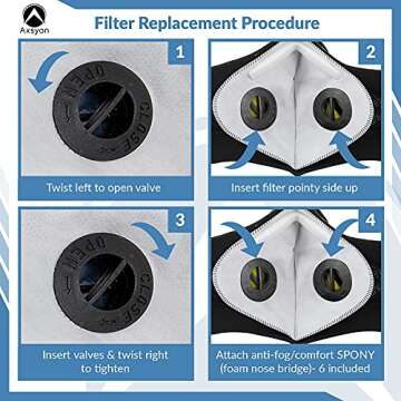 Axsyon Dust Masks with 6 Activated Carbon Filters & 6 Foam Nose Bridges for Protection, Woodworking, Running Cycling, Sports, Gym, Construction