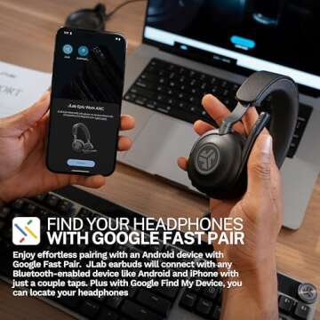 JLab Epic Work Wireless Headset with Microphone, Smart Active Noise Cancellation, Charging Hub, 90+ Playtime, Quick Mute, Bluetooth Headphones, Multipoint Connect, PC, Laptop, Mobile, (1 Pack)