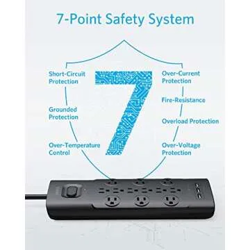 Anker Power Strip Surge Protector, 12 Outlets & 3 USB Charging Ports with Flat Plug, 6ft Extension Cord, PowerIQ for iPhone Xs/XS Max/XR/X, Galaxy, for Home, Office, and More (4000 Joules) (Black)