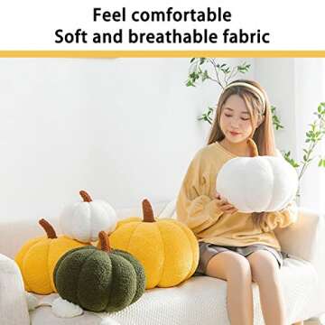 NOWDIO Pumpkin Throw Pillows Halloween Pumpkin Plush Toy Cuddle Pillow Pumpkin Cushion 3D Shaped Decorative for Halloween Thanksgiving Bedroom Sofa Couch Fall Decor (White, 30cm/12In)