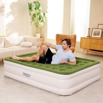 Zearna Air Mattress Queen with Built in Pump - Upgraded Blow Up Bed, 2 Mins Quick Self Inflatable with Double Air Chamber, 18"/650lbs Max, All Night No Lost Air, for Camping,Home,Portable Travel