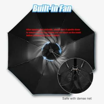 WOOLALA Portable Umbrella with Fan, UPF 50+ Sun and Rain Umbrella Travel Umbrella with Personal Cooling Fan, 2600mAh USB Rechargeable, Folding Compact Umbrella for Hot Summer Black WLUM903-Black