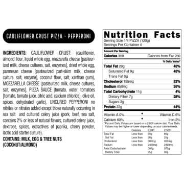 Real Good Foods Cauliflower Pepperoni Pizza, 17 Ounce -- 8 per case.