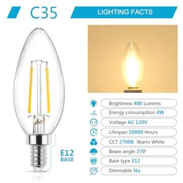 Ascher E12 LED Candelabra Clear Light Bulb - 4W, Pack of 5, Warm White