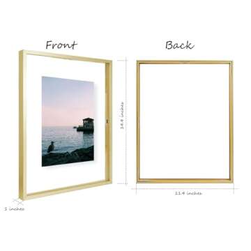 Golden State Art, 11x14 Floating Frame, Gold Aluminum Picture Frame, Clear Glass Displays Any Size P...