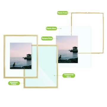 Golden State Art, 11x14 Floating Frame, Gold Aluminum Picture Frame, Clear Glass Displays Any Size Photo up to 11 by 14, for Wall or Table Top Decoration
