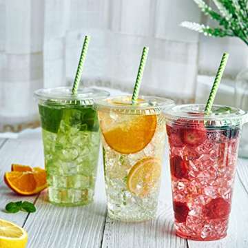 Lilymicky 90 Sets 16 oz Clear Plastic Cups With Flat Lids, Disposable Drinking Cups, 16 oz Plastic Cups for Ice Coffee, Smoothie, Slurpee, or Any Cold Drinks