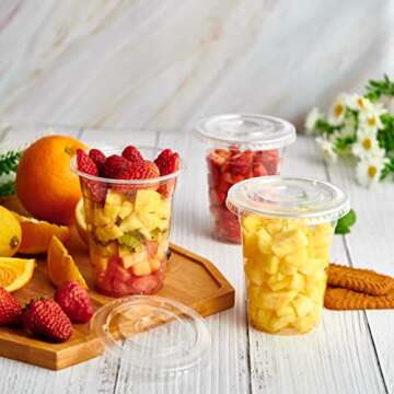 Lilymicky 90 Sets 16 oz Clear Plastic Cups With Flat Lids, Disposable Drinking Cups, 16 oz Plastic Cups for Ice Coffee, Smoothie, Slurpee, or Any Cold Drinks