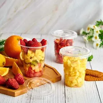 Lilymicky 90 Sets 16 oz Clear Plastic Cups With Flat Lids, Disposable Drinking Cups, 16 oz Plastic Cups for Ice Coffee, Smoothie, Slurpee, or Any Cold Drinks