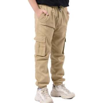 NATUST Boys Cargo Joggers Drawstring Jogging Pants for Kids - Comfortable and Versatile