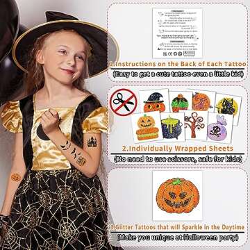 Partywind 204 PCS Glitter Halloween Tattoos for Kids Treats, Halloween Party Decorations Supplies fo...