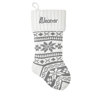 Let's Make Memories Personalized Snowflake Knit Christmas Stocking - Holiday Décor - White Cuff/Gra...