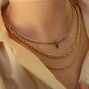 LNIEER 18K Gold Filled Vintage Choker Necklace Women Choker Necklace Waterproof Gold Gift for Women Necklace Jewelry Anti Tarnish Gemstone Zircon Necklace (Emerald)