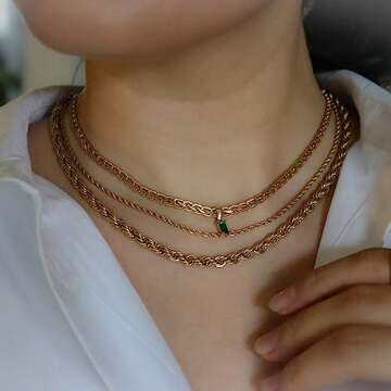 LNIEER 18K Gold Filled Vintage Choker Necklace Women Choker Necklace Waterproof Gold Gift for Women Necklace Jewelry Anti Tarnish Gemstone Zircon Necklace (Emerald)