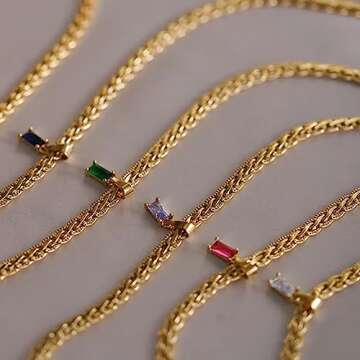 LNIEER 18K Gold Filled Vintage Choker Necklace Women Choker Necklace Waterproof Gold Gift for Women Necklace Jewelry Anti Tarnish Gemstone Zircon Necklace (Emerald)