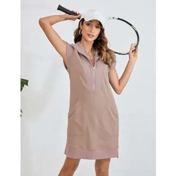 Stylish Qiaomai Women's Half Zip Sweatshirt Dress