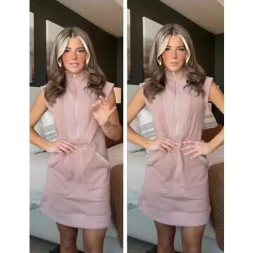 Stylish Qiaomai Women's Half Zip Sweatshirt Dress