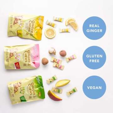 Prince of Peace Ginger Chews Assorted Flavors, 8 oz - Lemon, Lychee, Blood Orange, Mango - Candied Ginger Variety Pack - Natural Candy Pack