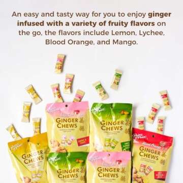 Prince of Peace Ginger Chews Assorted Flavors, 8 oz - Lemon, Lychee, Blood Orange, Mango - Candied Ginger Variety Pack - Natural Candy Pack