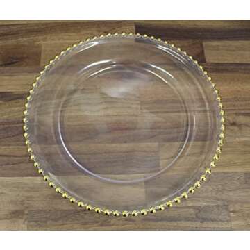Ms Lovely Clear Glass Charger 12.6 Inch Dinner Plate With Beaded Rim - Set of 4 - Gold