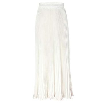 Ebossy Women's Elastic Waist Satin Metallic Pleated Long Swing Skirt - White