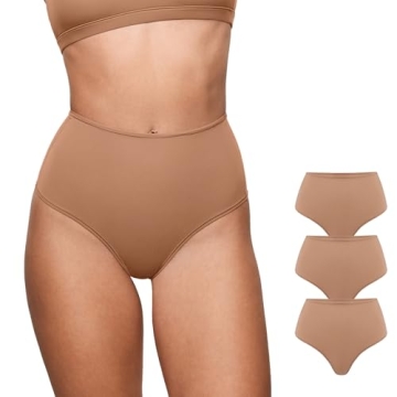 INLYRIC Women's Inbarely Plus Thong Underwear Pack - High Waisted Sexy Smooth Tagless Ladies Underwe...