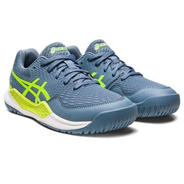 ASICS Boy's Gel-Resolution 9 GS (Little Kid/Big Kid) Steel Blue/Hazard Green 7 Big Kid M