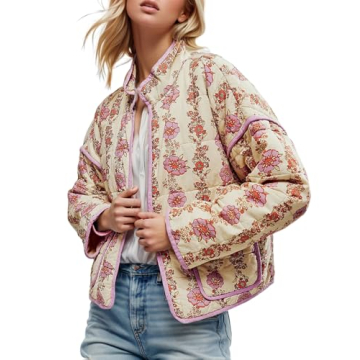 Yimoon Women's Floral Cropped Puffer Jacket - Vintage Style