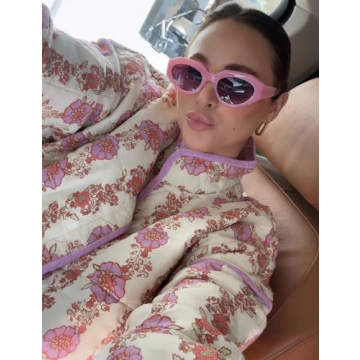 Yimoon Women's Cropped Puffer Floral Jacket - Lightweight