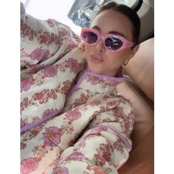 Yimoon Women's Cropped Puffer Floral Jacket - Lightweight